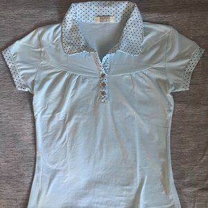 NWOT - Light Blue w/ Small Black Polka Dot Accent Polo Shirt - Women - S